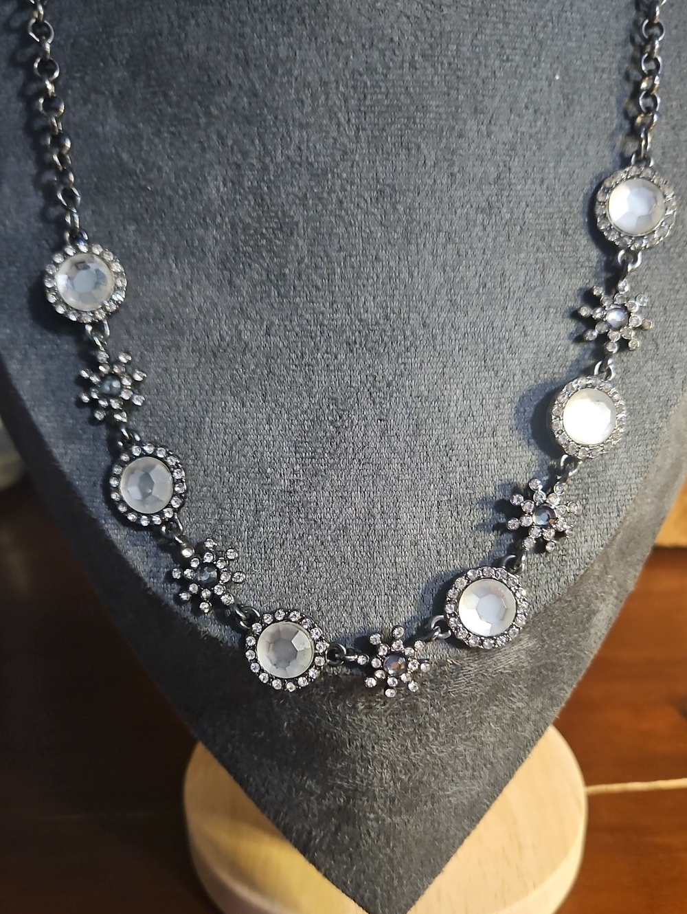 Daisy Fuentes Silver-Tone Clear Crystal Floral Link Necklace